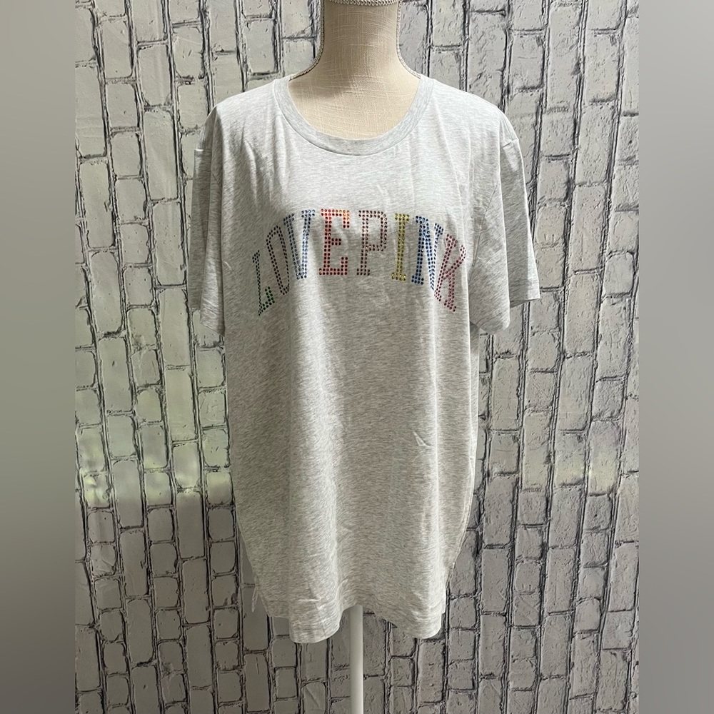 Pink Victoria Secret Size:XL Women T Shirt Short Sleeve Rhinestone 100% Cotton